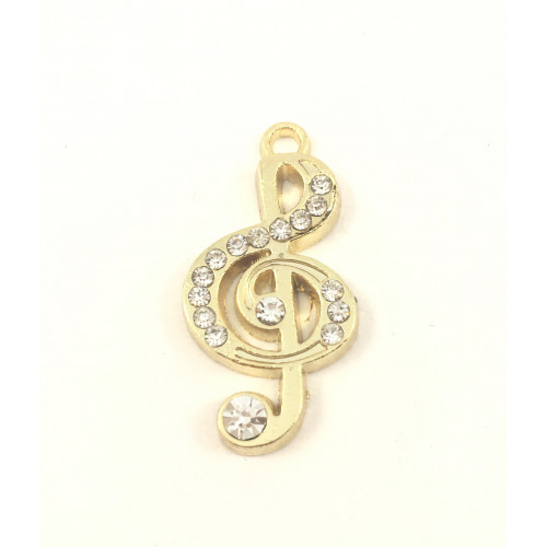 Metal gold treble clef with crystals pendant
